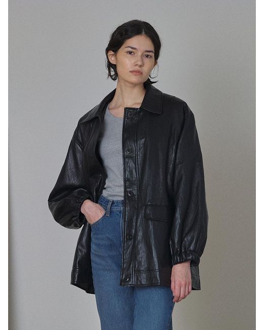 LAMINEZ Oversize Half Leather Jacket in Gray Lyst