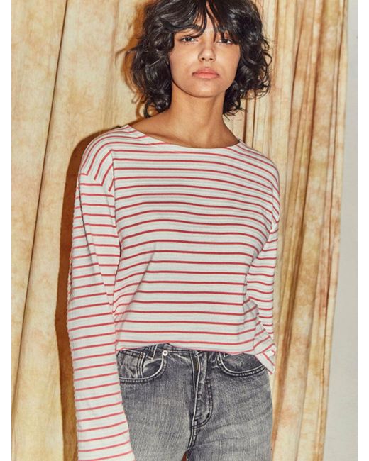 Moth Cotton Boat Neck Striped T-shirt 