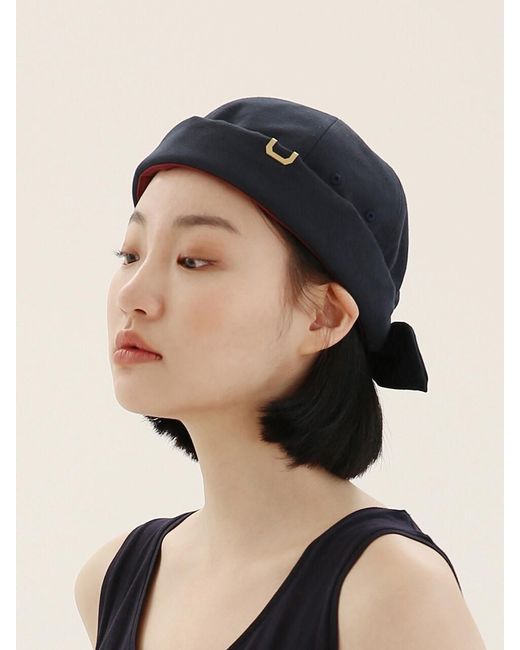 Half Moon Hat / Ribbon / Bio in Navy 