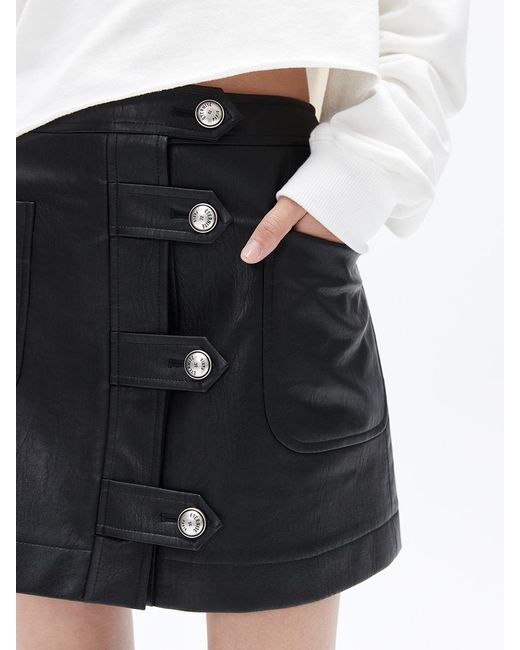 HAE BY HAEKIM Bold Button Mini Skirt in Black | Lyst