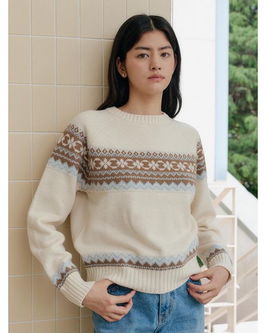 YUPPE Jacquard Wool Sweater in White | Lyst UK