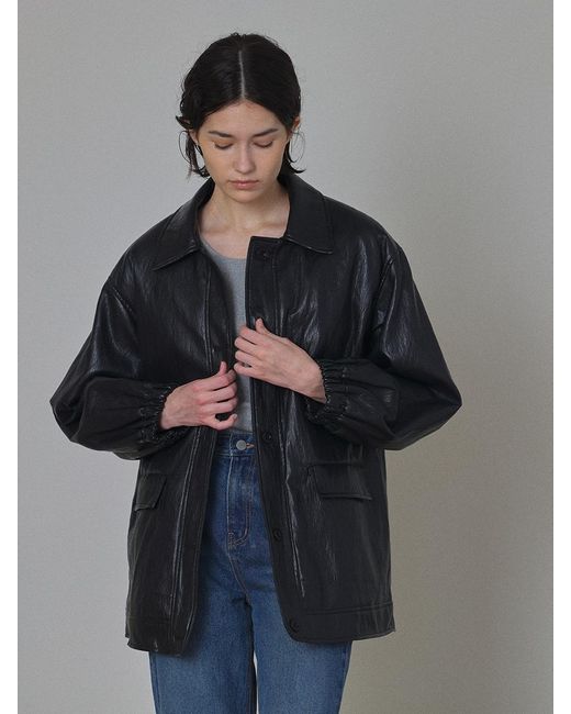 LAMINEZ Oversize Half Leather Jacket in Gray Lyst