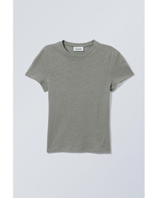 Weekday Gray Linen Blend Fitted T-shirt