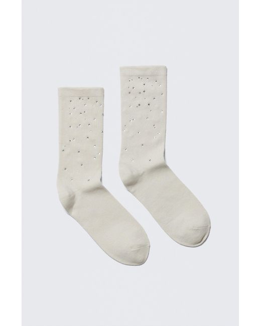 Weekday White Rhinestone Socks