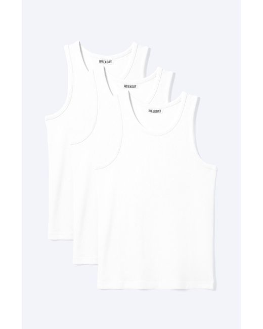 Weekday White 3-Pack Classic Tank Top for men