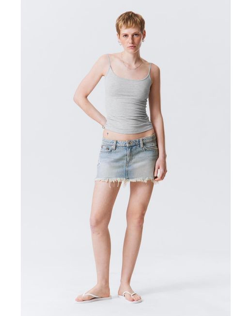 Weekday Blue Centure Low Rise Frayed Denim Mini Skirt