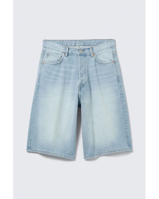 Weekday Blue Astro Mid Rise Loose Baggy Denim Shorts for men