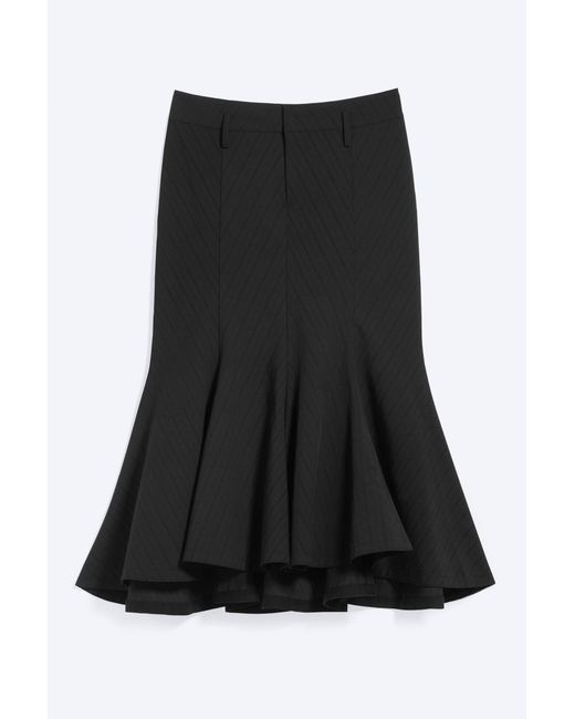 Weekday Black Frayed Cotton Midi Skirt