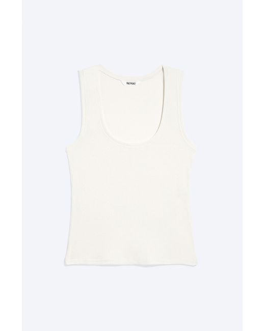 Monki White Ribbed Square Tank Top