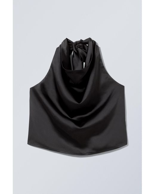 Weekday Black Satin Halter Neck Top