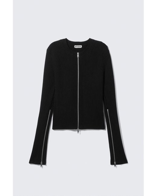 Weekday Black Ribbed Fitted Zip Cardigan