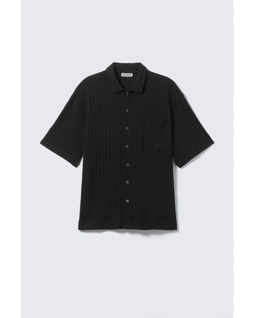 Weekday Black Knitted Short-Sleeved Button-Up Shirt for men