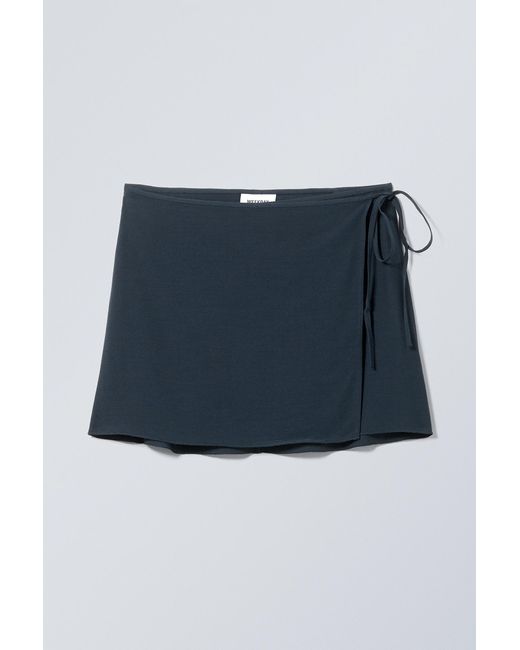 Weekday Blue Tailored Viscose Mini Wrap Skirt