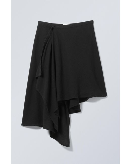 Weekday Black Asymmetric Linen Blend Wrap Skirt