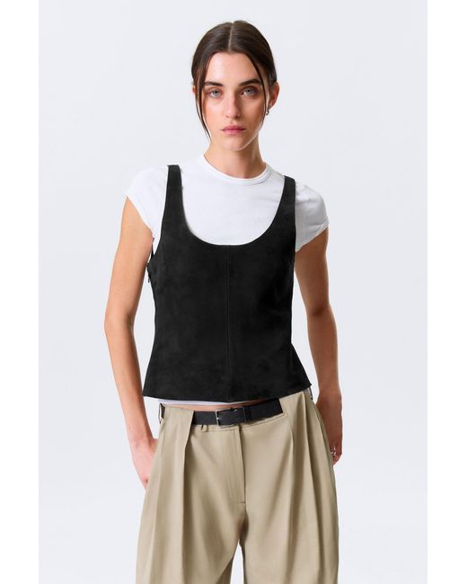 Weekday White Scooped Leather Tank Top