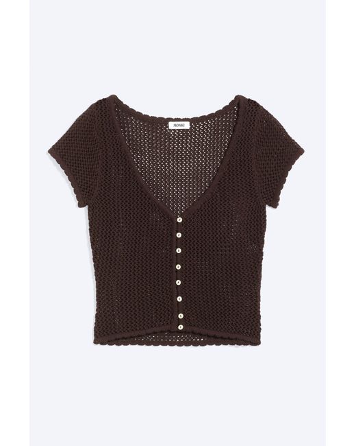 Monki Black Short-Sleeved Crochet Top