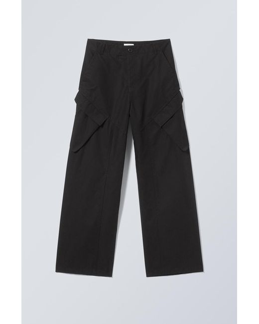 Weekday Black Astro Loose Asymmetric Cargo Trousers for men