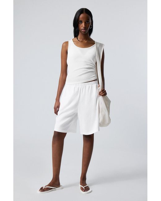 Weekday White Relaxed Linen Blend Shorts