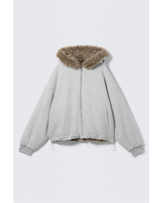 Weekday White Reversible Faux Fur Zip Hoodie