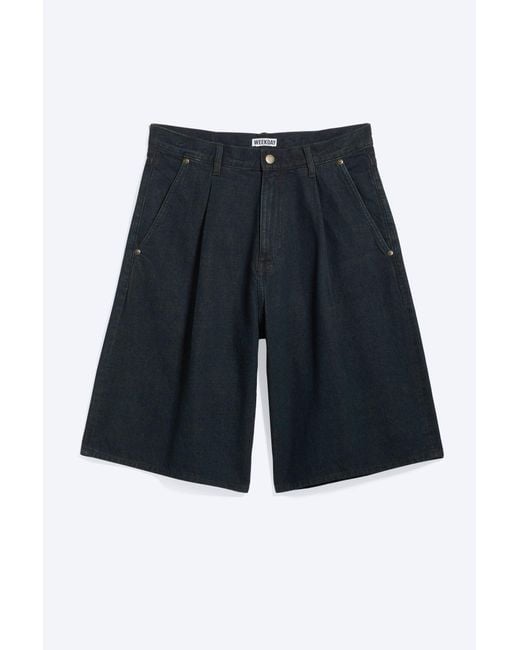 Weekday White Mid Rise Baggy Pleated Denim Shorts