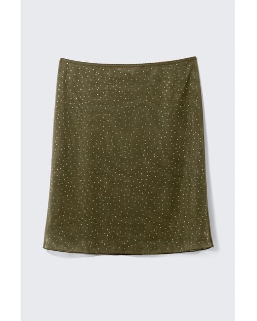 Monki Multicolor Yulia B Mesh Rhinestone Midi Skirt