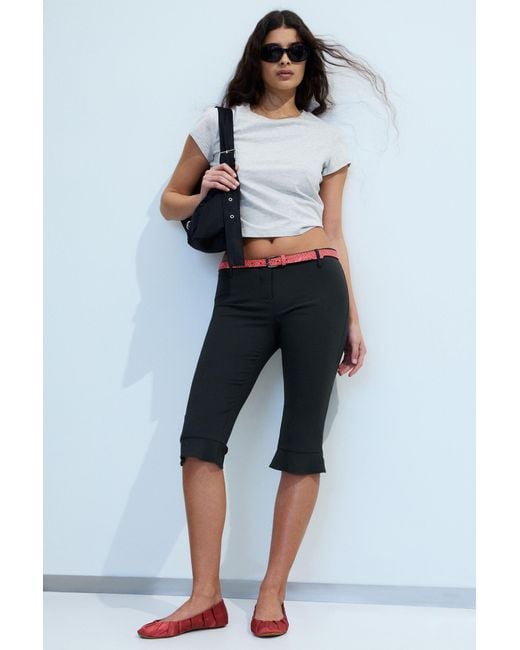 Monki Black Low Rise Tailored Capri Trousers