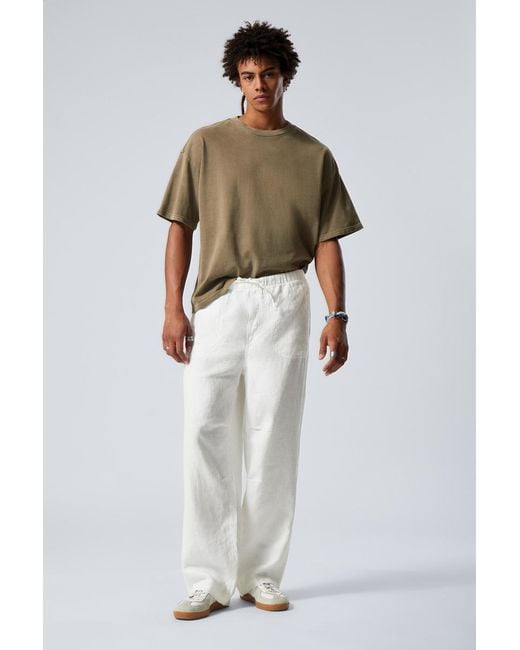 Weekday White Relaxed Linen Trousers for men