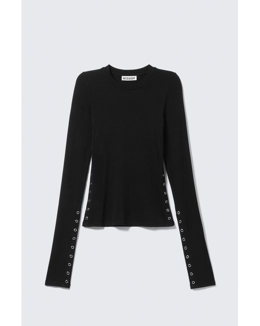 Weekday Black Slim Long-Sleeved Press Stud Top