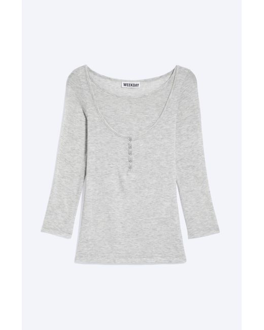 Weekday White Three-Quarter Henley Shirt