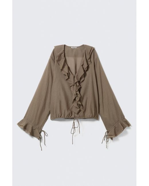 Weekday Natural Frilled Long-Sleeved Wrap Blouse