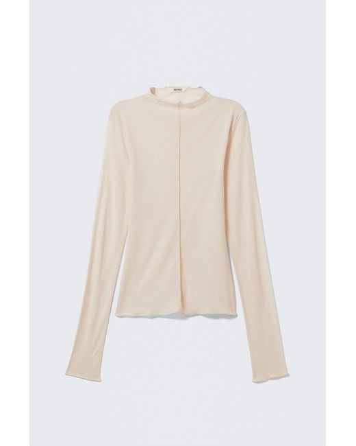 Monki Natural Slim Fit Long-Sleeved Mock-Neck Top