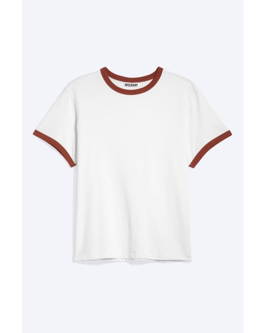 Weekday White Short-Sleeved Contrast Trim Cotton T-Shirt for men