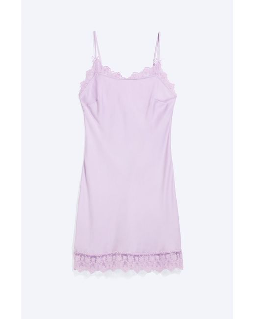 Monki Purple Satin Lace-Trim Slip-Dress
