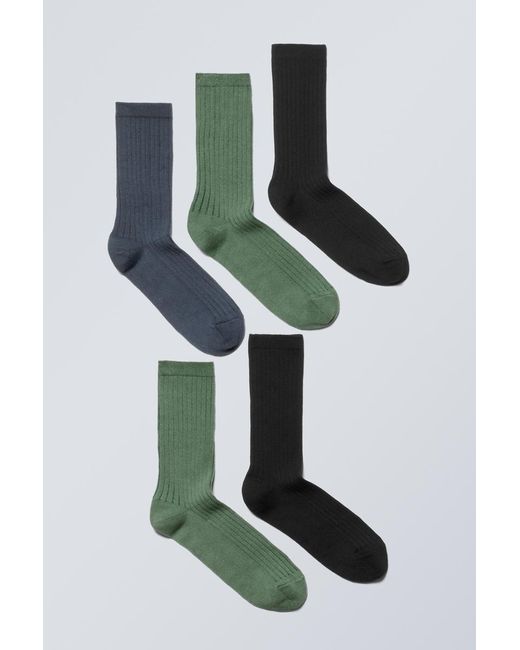 Weekday Green 5-pack Rib Socks for men