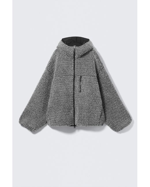 Weekday Gray Oversized Zip-Up Pile Hoodie