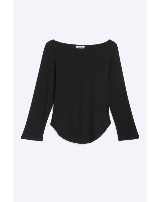 Monki Black Boatneck Top With Three‑Quarter Sleeves