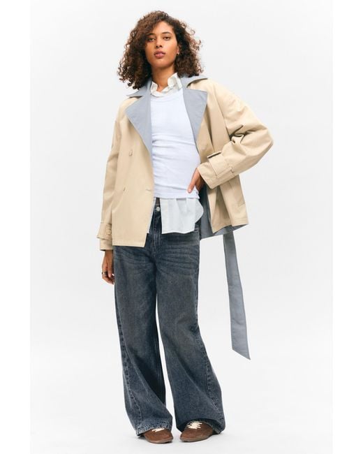 Monki Natural Short Double-Breasted Reversible Trench Coat