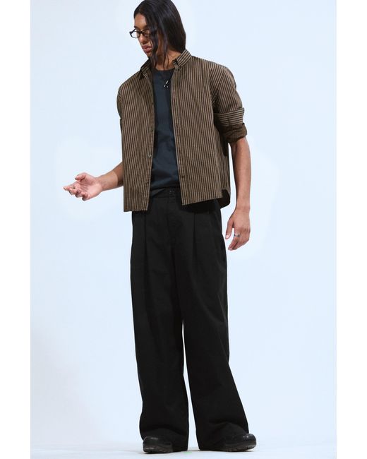 Weekday Black Otis Oversized Pleated Cotton Twill Chinos for men