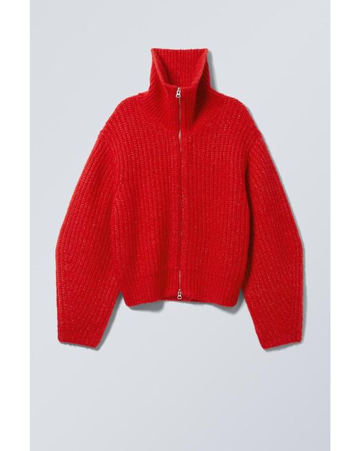 Weekday Red Bea Zip Cardigan