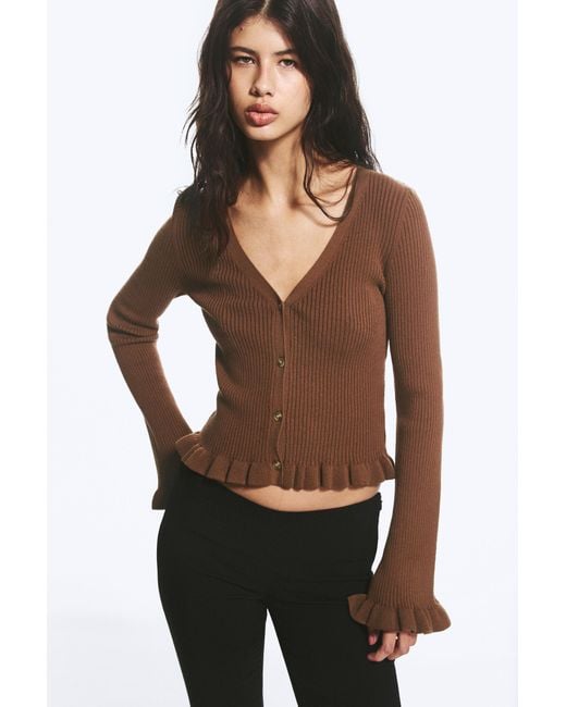 Monki Brown V-Neck Knitted Cardigan