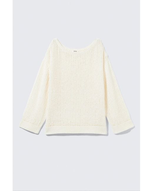 Monki White Loose Open-Knit Side Slit Sweater