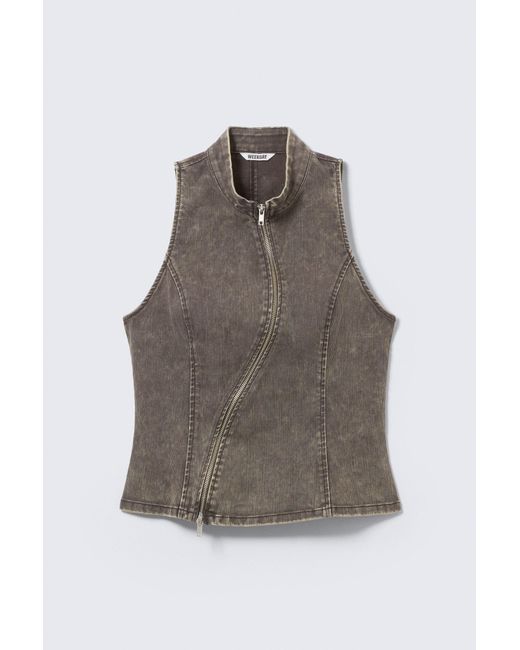 Weekday Brown Curved Zip Sleeveless Top