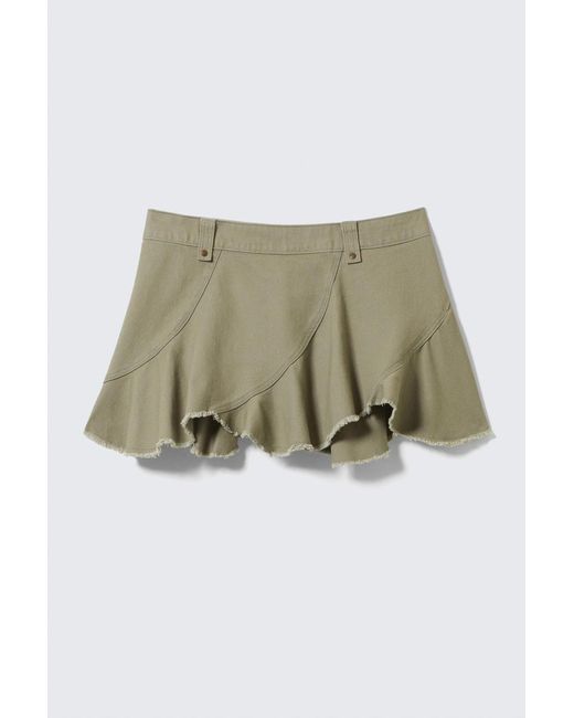 Monki Green Ausgefranster, Asymmetrischer Minirock Aus Twill