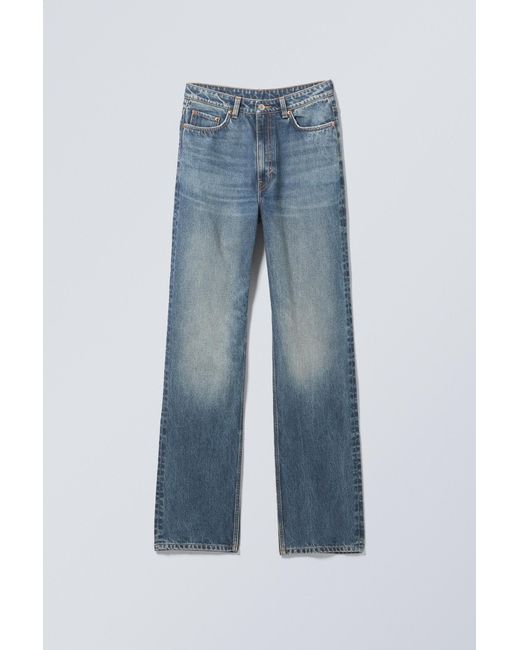 Weekday Blue Rowe Super High Waisted Regular Straight Jeans