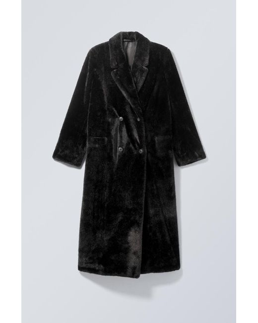 Weekday Black Double-Breasted Oversized Faux Fur Coat