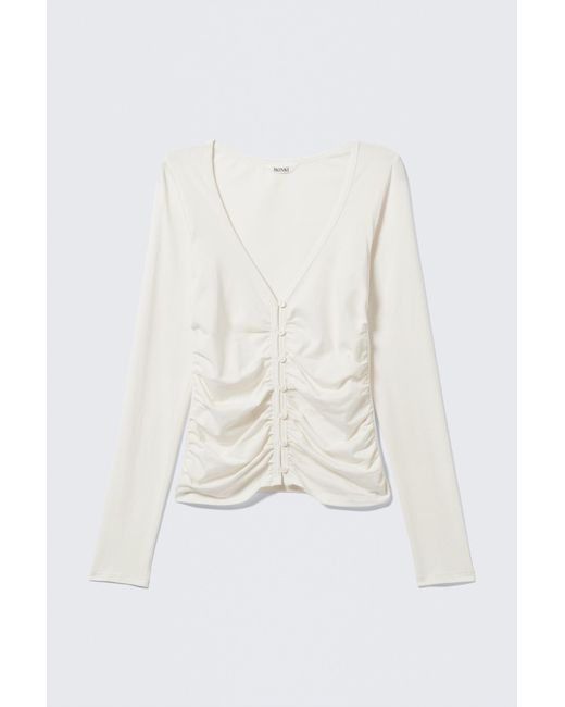 Monki White Belle B Ruched V-Neck Cardigan