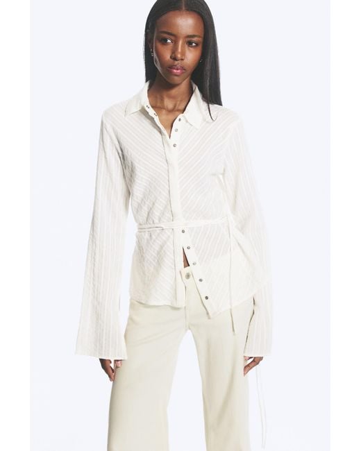 Weekday White Tie‑Detail Cotton Shirt