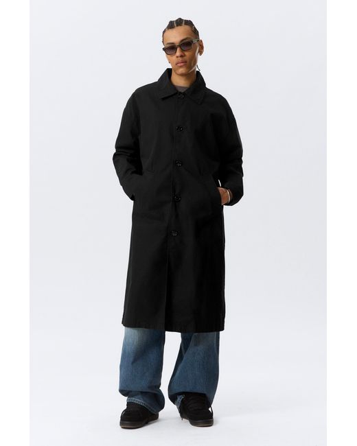 Weekday Black Long Single-Breasted Cotton Car Coat for men