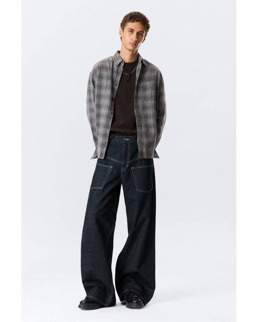 Weekday Blue Solar Deconstructed Loose Wide Leg Jeans for men
