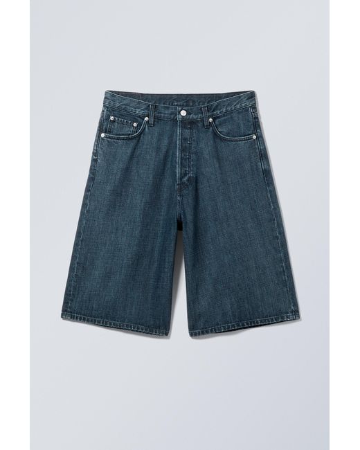 Weekday Blue Astro Mid Rise Loose Baggy Denim Shorts for men